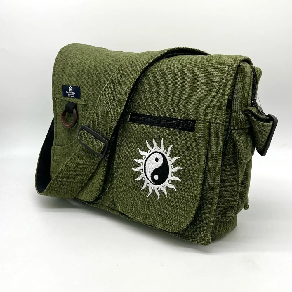 Yin Yang Embroidered Laptop Messenger Bag